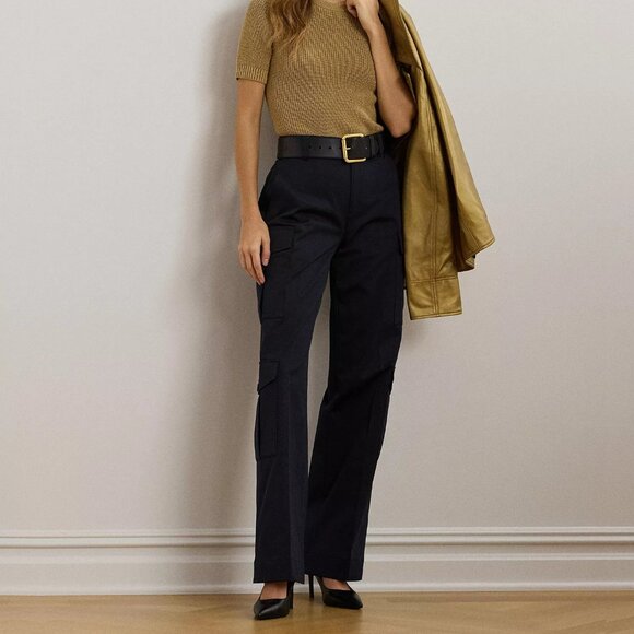 195$ Lauren Ralph Lauren Faille Cargo Pants Mid Rise Women's Size 10 Navy Blue - Picture 3 of 4